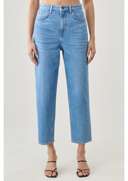 Stella Tapered Regular Fit Normal Kesim Yüksek Bel Mavi Esnek Jean Kot Pantolon
