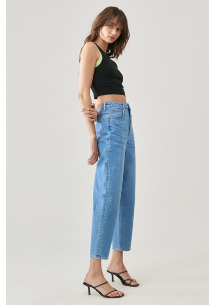 Stella Tapered Regular Fit Normal Kesim Yüksek Bel Mavi Esnek Jean Kot Pantolon