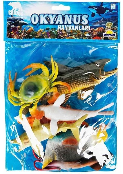 1000713 Okyanus Hayvanları Poşetli 7'li Hayvan Oyun Seti -Sunman