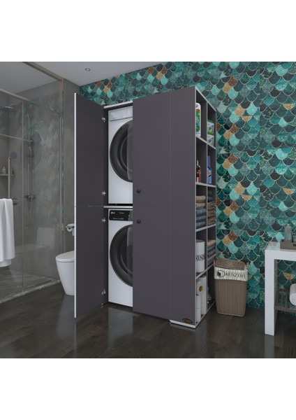 Kenzlife çamaşır-kurutma makinesi dolabı kapaklı fedyenka gri 180*090*60 banyo arkalıksız