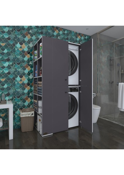 Kenzlife çamaşır-kurutma makinesi dolabı kapaklı fedyenka gri 180*090*60 banyo arkalıksız indirimleri