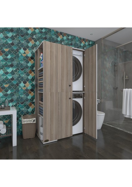 Kenzlife çamaşır-kurutma makinesi dolabı kapaklı foka crd 180*090*60 banyo arkalıksız