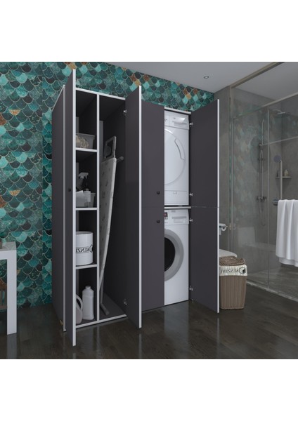 Kenzlife çamaşır-kurutma makinesi dolabı kapaklı yaromira gri 180*120*60 banyo arkalıksız