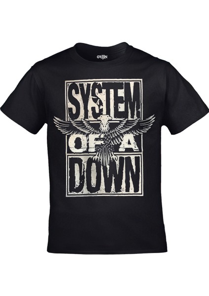 System Of A Down - Stacked Eagle Unisex Baskılı Siyah Tshirt