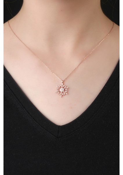 HİÇ GÜMÜŞ Kar Tanesi Model Kadın Rose 925 Ayar Gümüş Kolye