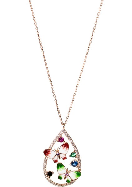 HİÇ GÜMÜŞ Kelebek Model Kadın Rose 925 Ayar Gümüş Kolye
