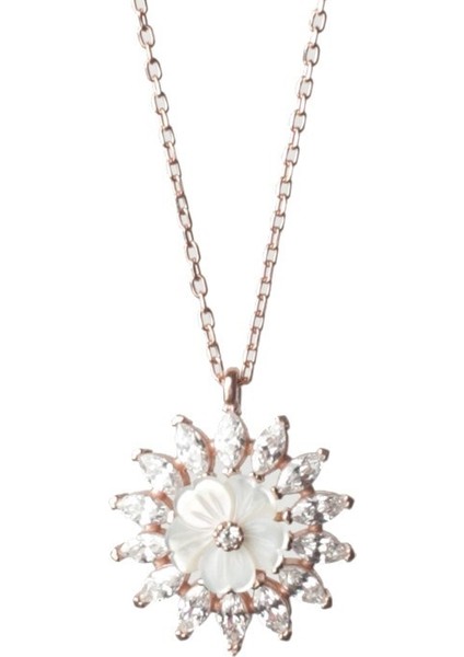 HİÇ GÜMÜŞ Kadın Güneş Motifli Manolya Çiçeği Sedef Taşlı 925 Ayar Gümüş Kolye modelleri