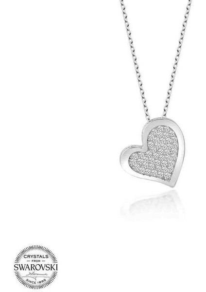 Swarovski Taşlı Gümüş Kalp Bayan Kolye