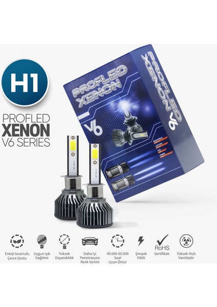 V6 H1 LED Xenon Şimşek Etkili Beyaz Renkli Soğutma Fanlı Oto Ampul 12.000 Lümen- 1 Yıl Garantili