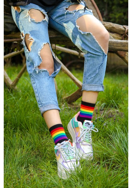 Siyah Gökkuşağı Atletik Kadın Çorap fiyatları