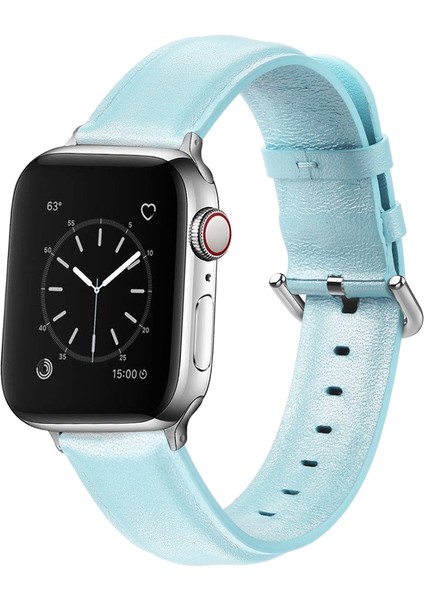 Apple Saat Sky Mavi İçin Deri Saat Bantları (Yurt Dışından)