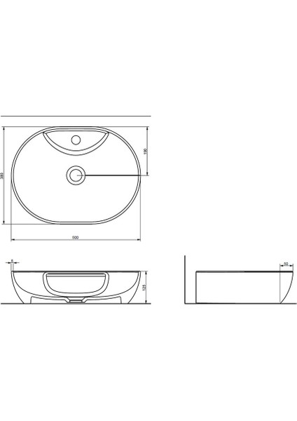 Alto Tezgah Üstü Lavabo Batarya Delikli P. Beyaz 50 Cm