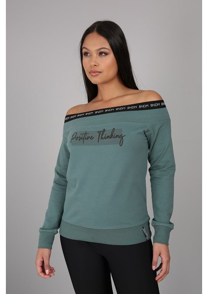 Banada Moda Şerit Detaylı Baskılı Kayık Yaka Sweatshirt