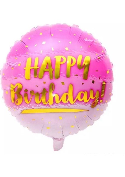 Partipan Gold Parıltılı Pembe Happy Bırthday Yuvarlak Folyo Balon