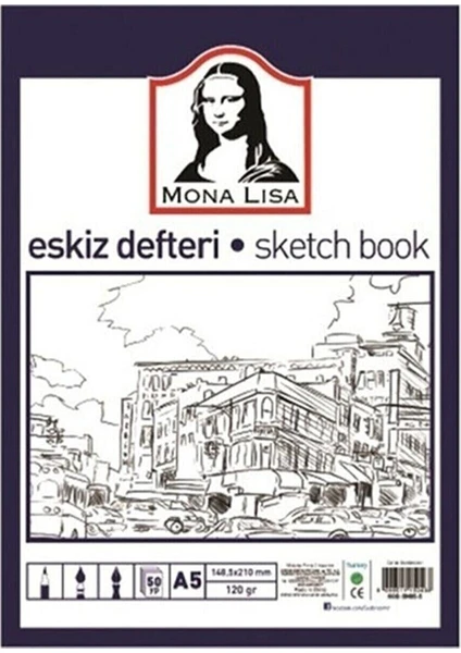 Monalisa Spiralsiz Karakalem Eskiz Defteri 120GR A5 50 Yaprak