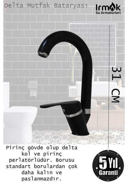 Irmak Lavabo Banyo Mutfak Bataryası ve Rainy Robot Duş Siyah Banyo Seti Armatür Musluk Batarya Duş