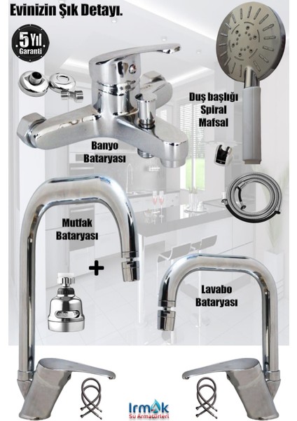 Mutfak Lavabo Banyo Bataryası Batarya Duş Seti El Duşu Spiral Mafsal Musluk, Armatür, Batarya Krom