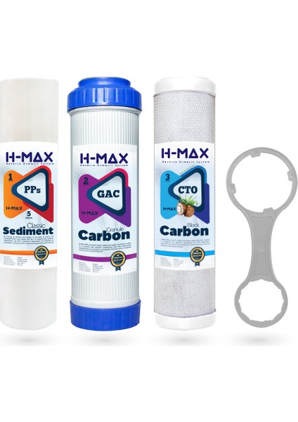 H-Max Reverse Osmosis System Açık Kasa Su Arıtma 3lü Filtre Seti