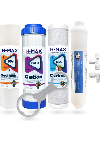 H-Max Reverse Osmosis System Açık Kasa Su Arıtma 4lü Filtre Seti