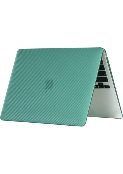 Apple 13" Macbook Air A1932 A2179 A2337 Su Yeşili Carbon Fiber Dizayn Kılıf Koruyucu Kapak+Film