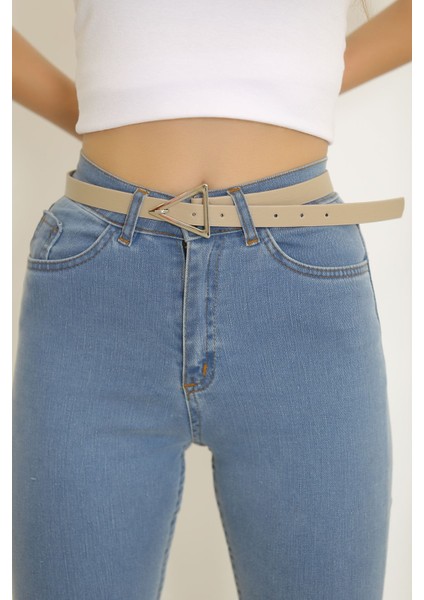 Üçgen Tokalı Kemer Bej - 9113.1140.