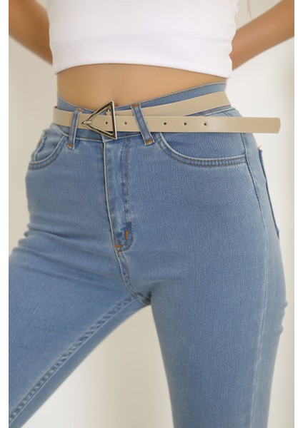 Üçgen Tokalı Kemer Bej - 9113.1140. fiyatları