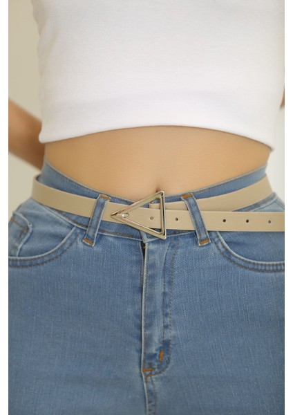 Üçgen Tokalı Kemer Bej - 9113.1140. modelleri