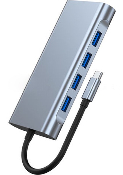 11 In 1 Type-C To USB Hub Port Adaptör Hdmı, 4x Usb, Lan, VGA Sd Card Çevirici Çoklayıcı