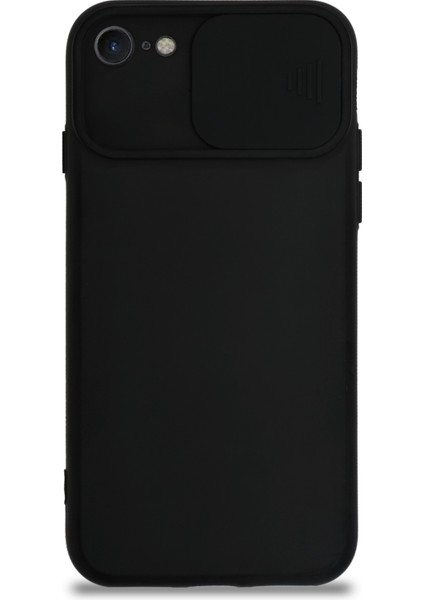 Apple iPhone 8 Kapak Kamera Korumalı Sürgülü Renkli Silikon Kılıf - Siyah fiyatları