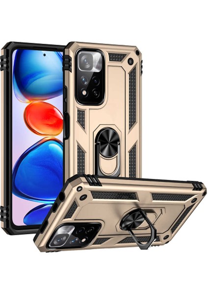 Caseart Xiaomi Redmi Note 11 Pro Plus 5g Kapak Military Yüzüklü Stantlı Panzer Tank Kılıf - Gold