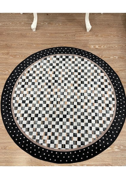 Robert Dama Desen Saçaksız Yuvarlak Halı