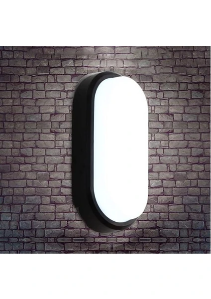 20W  Aydos-20 Oval LED Nem Su Geçirmez Banyo Bahçe Modern Tavan Lambası Aplik Aydınlatma Siyah Kasa Beyaz Işık