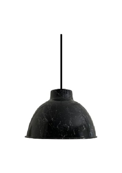Retro Siyah Üzeri Beyaz Desenli Dekoratif Tekli Rustik Metal Sarkıt Avize 43 cm