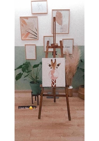 Sakız Çiğneyen Zürafa Sayılarla Boyama Seti 40X50 cm Tuvale Gerili