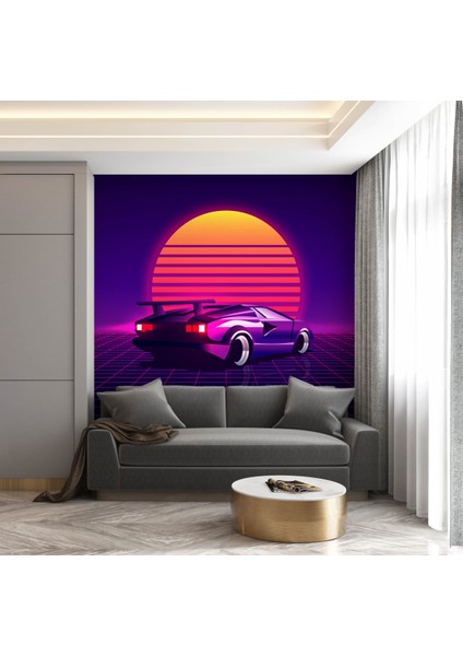 Retro Car 3D Poster - 3 Boyutlu Tek Parça Duvar Kağıdı
