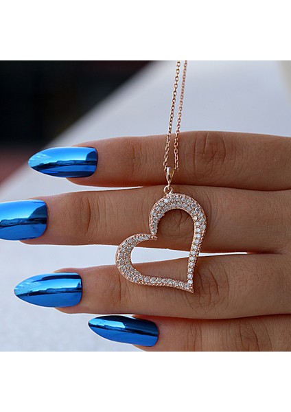 Beyaz Taşlı Asimetrik Kalp Gümüş Kolye