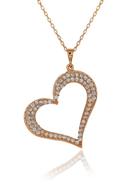 Beyaz Taşlı Asimetrik Kalp Gümüş Kolye modelleri