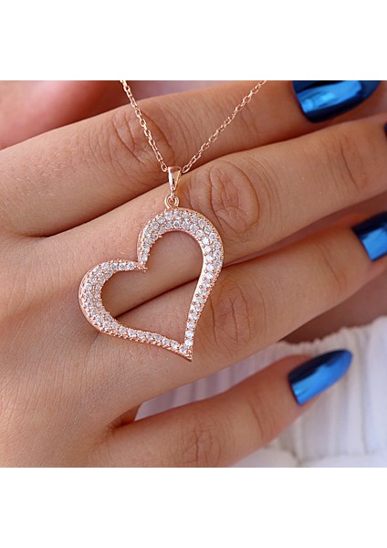 Beyaz Taşlı Asimetrik Kalp Gümüş Kolye fırsatları