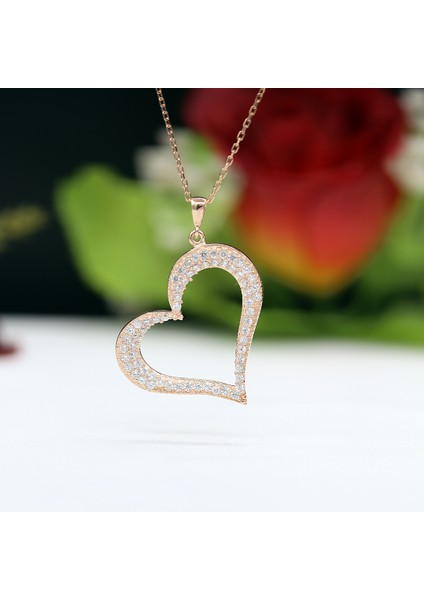 Beyaz Taşlı Asimetrik Kalp Gümüş Kolye indirimleri