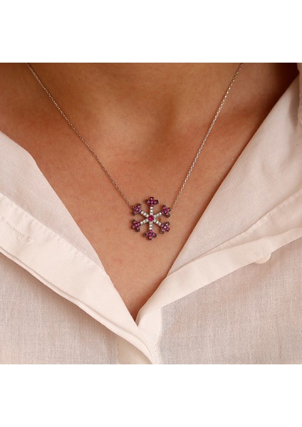 Kırmızı Beyaz Taşlı Kartanesi Gümüş Kolye modelleri