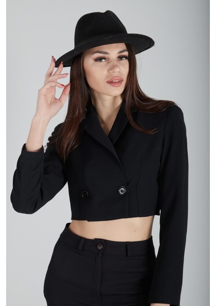 Siyah Astarlı Crop Blazer Ceket 0105118.01