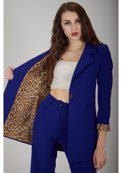 Saks Leopar Astar Detaylı Krep Blazer Ceket 0105120.26