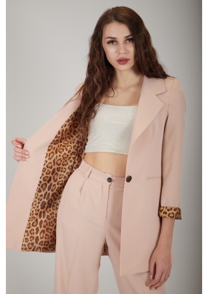 Taş Leopar Astar Detaylı Krep Blazer Ceket 0105120.50
