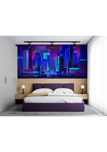 Gece Neon 3D Poster - 3 Boyutlu Tek Parça Duvar Kağıdı
