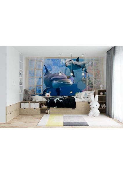 Yunuslar 3D Poster - 3 Boyutlu Tek Parça Duvar Kağıdı