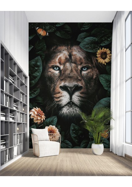 Lion Flower 3D Poster - 3 Boyutlu Tek Parça Duvar Kağıdı