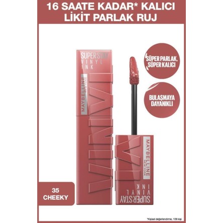 Maybelline New York Super Stay Vinyl Ink Uzun Süre Kalıcı Şeftali Tonlu Likit Parlak Ruj 35 Cheeky