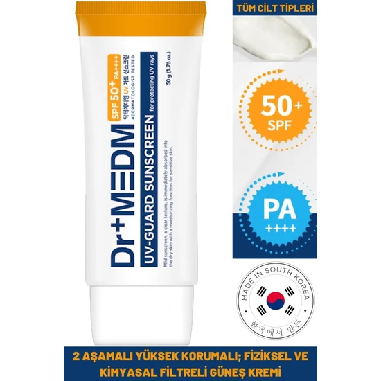 Dermal Dr+Medm SPF50/PA++++ Uv Guard Sunscreen Yüksek Korumalı Fiziksel ve Kimyasal Filtreli Güneş Kremi