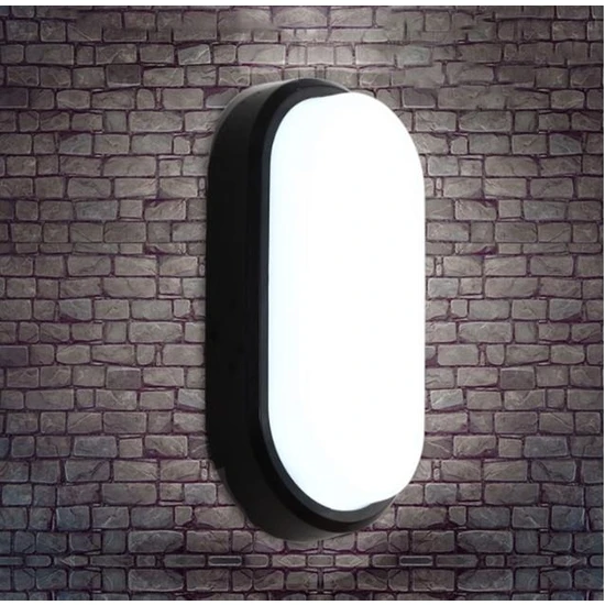 Sekatech 20W  Aydos-20 Oval LED Nem Su Geçirmez Banyo Bahçe Modern Tavan Lambası Aplik Aydınlatma Siyah Kasa Beyaz Işık