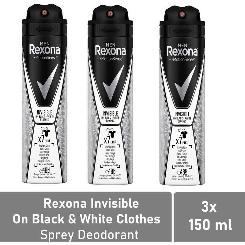 Rexona Men Deodorant Invisible On Black & White Clothes 150 ml x 3 Adet